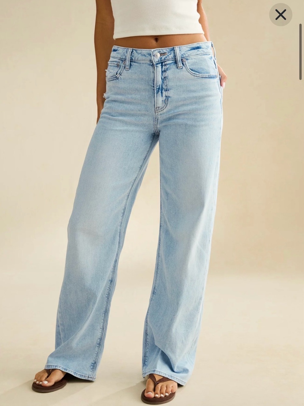 American Eagle Super High Rise Baggy Wide Leg Jeans Light Wash 8 Short Y2K Goth